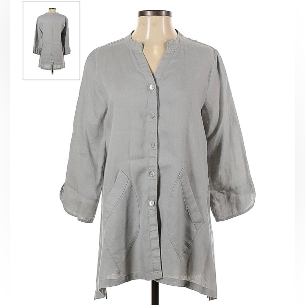 Multiples 100% Linen Long Sleeve Button Down Tuni… - image 1